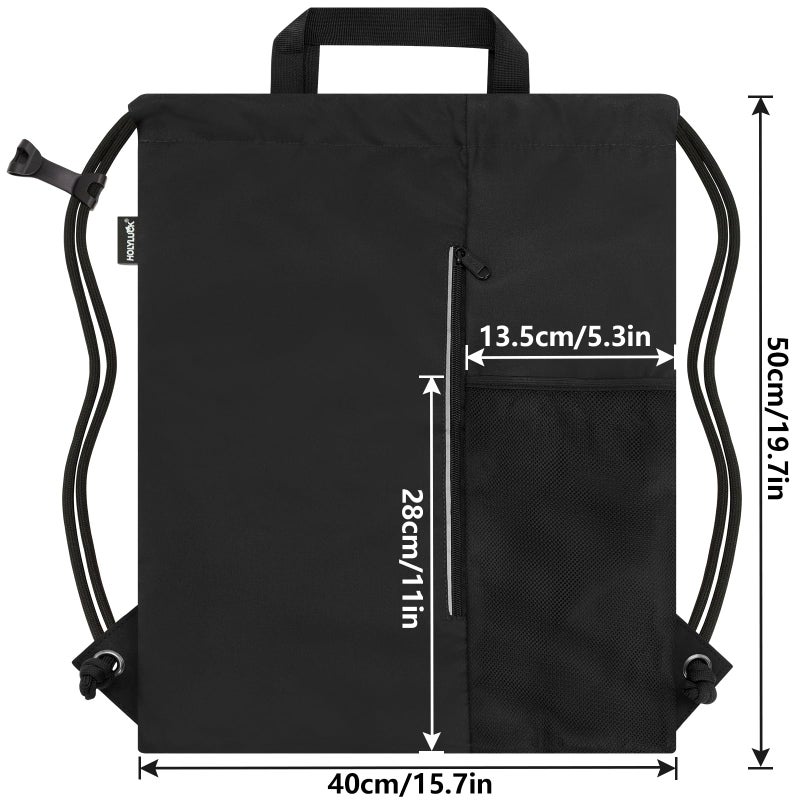 HOLYLUCK Men & Women Outdoor Sport Gym Sack Waterproof Drawstring Backpack Bag (black) - Image 2